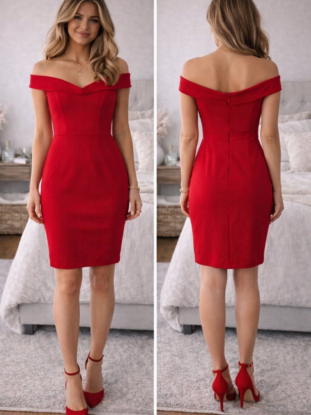 Lulus Red Off Shoulder Bodycon Dress | Classic Cocktail Party Dress | Sz. 6